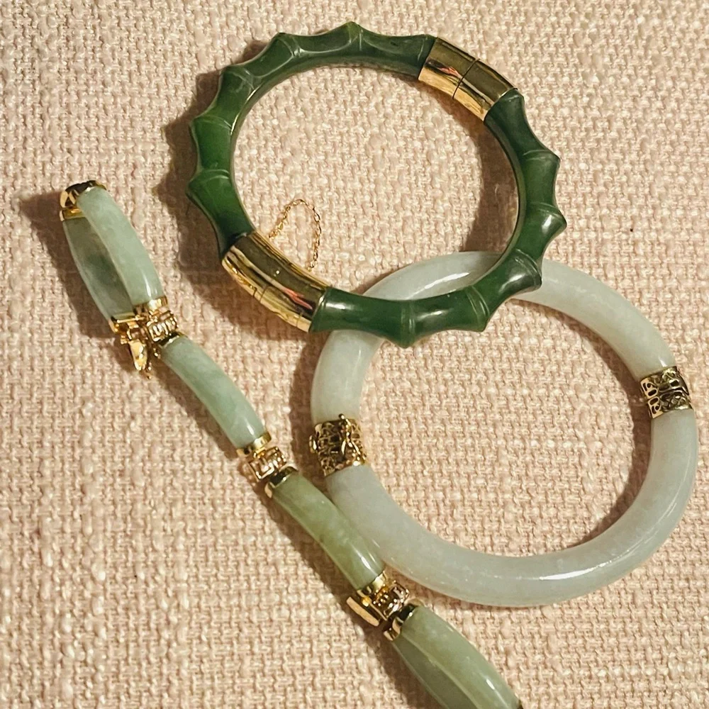 Bundle 3 jade 14k gold natural genuine jade state sale - Picture 3 of 9